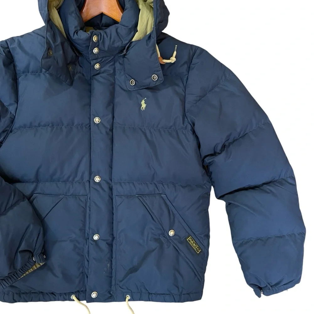 Polo Ralph Lauren Navy Goose Down Puffer Jacket Hooded Leather Toggle Coat Men’s